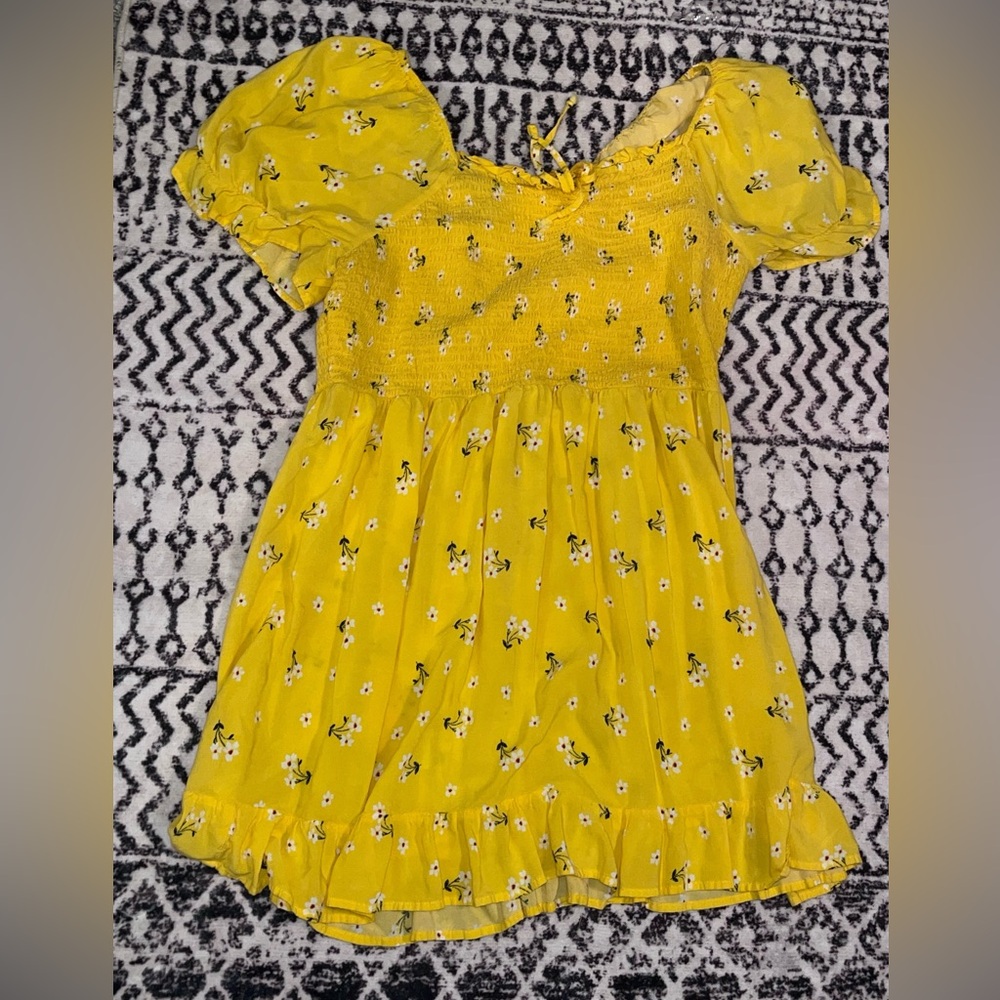 Yellow Floral Smocked Baby Doll Dress
